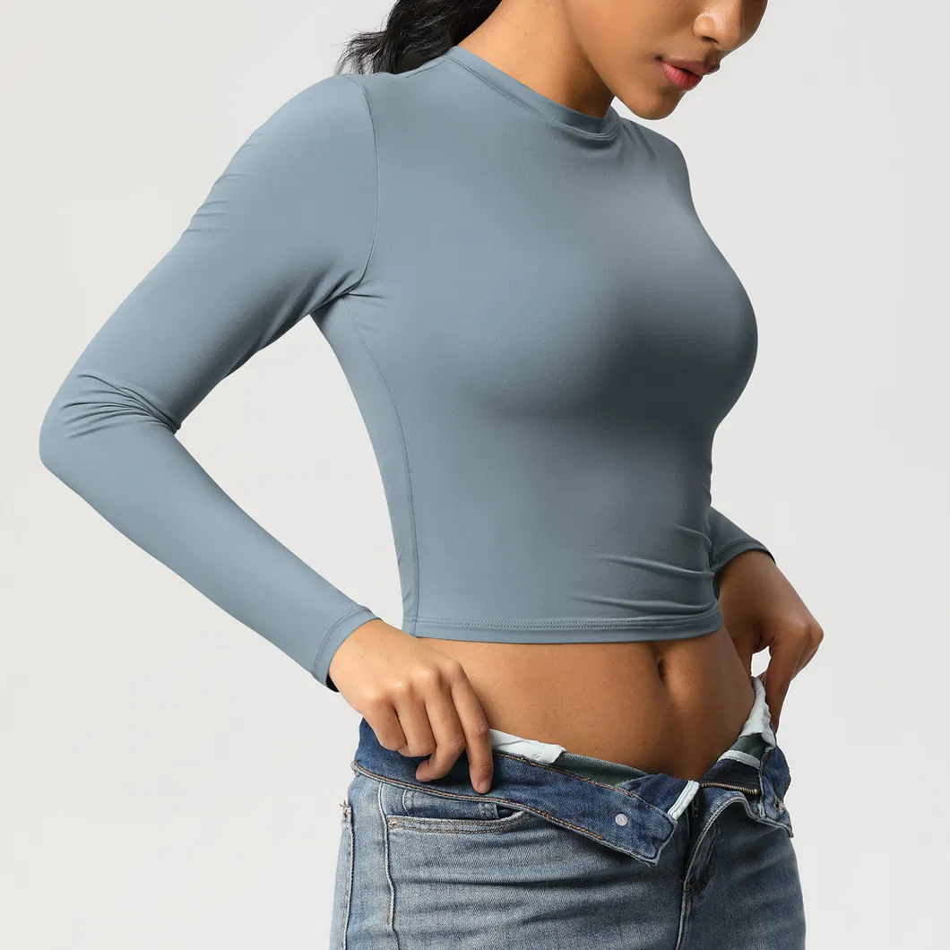 Camisetas de Manga Longa Femininas Cropped Básicas Ajustadas Moda 2025 Saindo Y2K Tops Roupas para Meninas Adolescentes