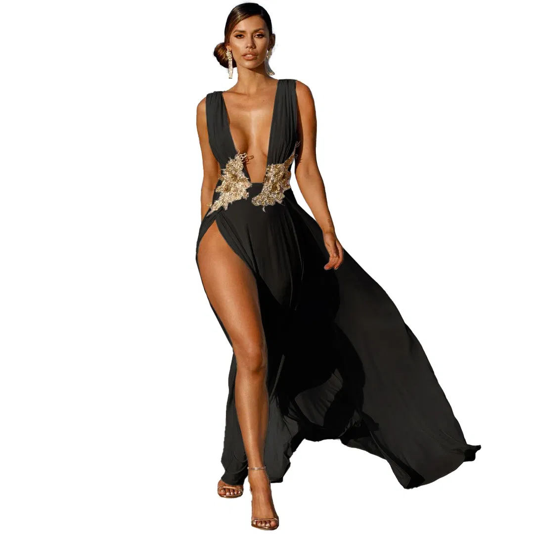 Saia longa feminina sexy moda vestido de casamento profundo V vestido de noite