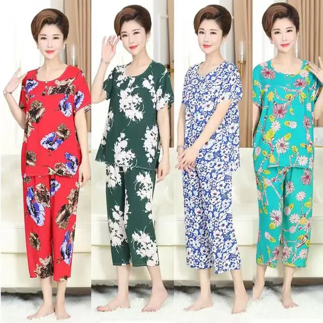 Conjunto de roupa de cama para mulher de meia idade e idosos, vestuário para casa personalizado, folgado e confortável