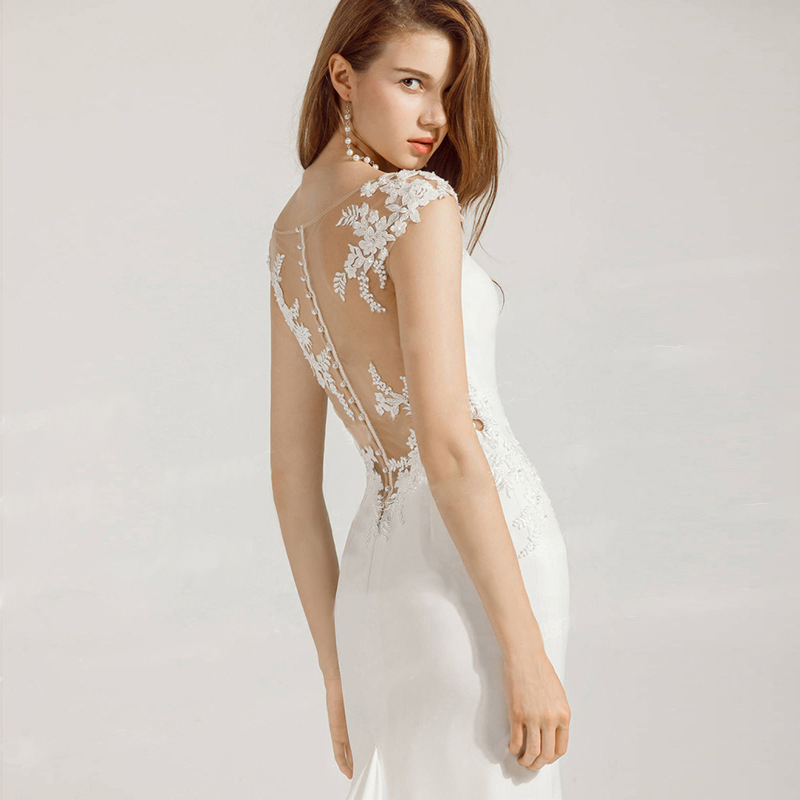 Vestido de Festa para Mulheres em Chiffon com Mangas Cap Sexy Estilo Sereia para Casamento