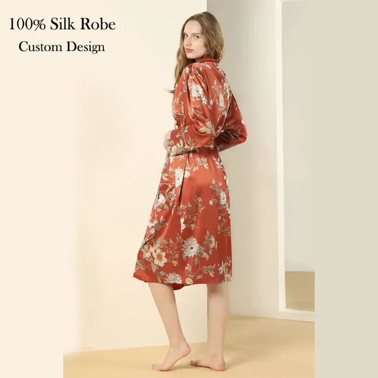 Conjunto de Pijamas Longos de Seda Personalizados para Mulheres em Moda Casual