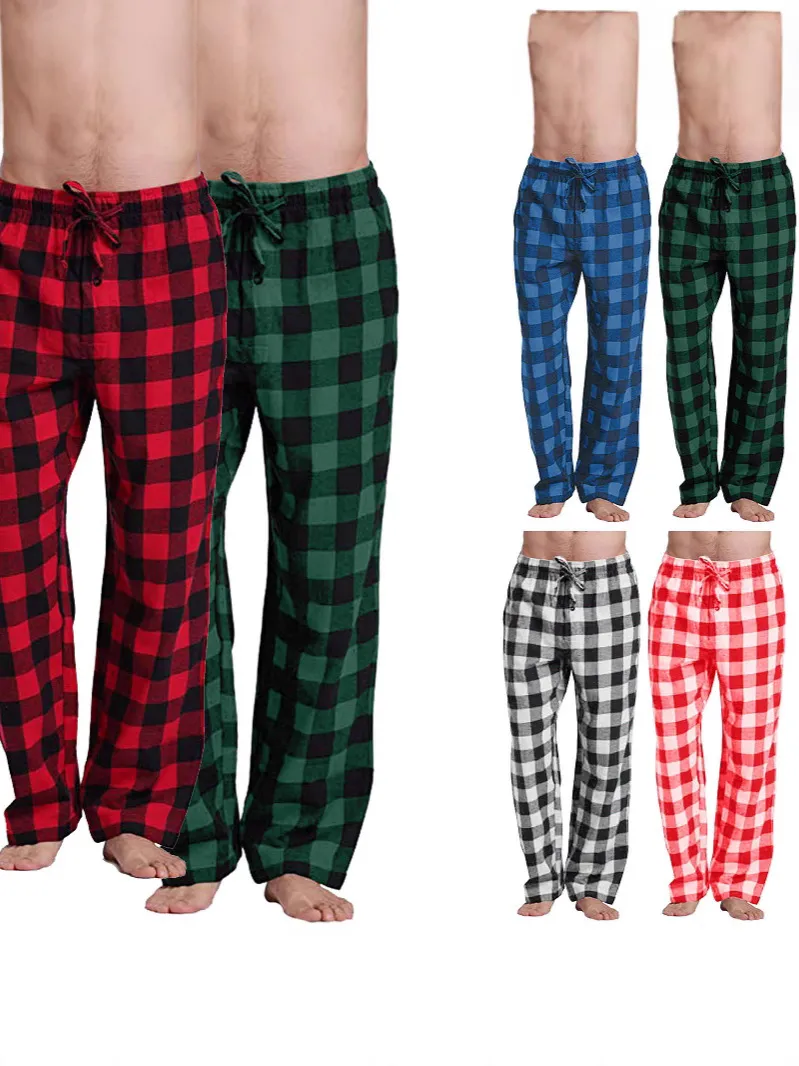 Calças de Pijama de Natal em Poliéster com Estampa Xadrez para Adultos, Homens e Mulheres