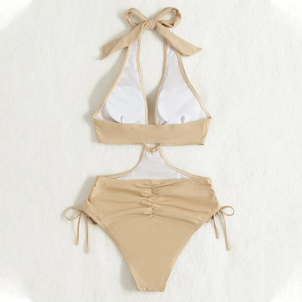 Maiô Feminino de Halter com Recortes e Anéis, Alta Cintura, Uma Peça, S, Roupa de Banho para Natação, Praia