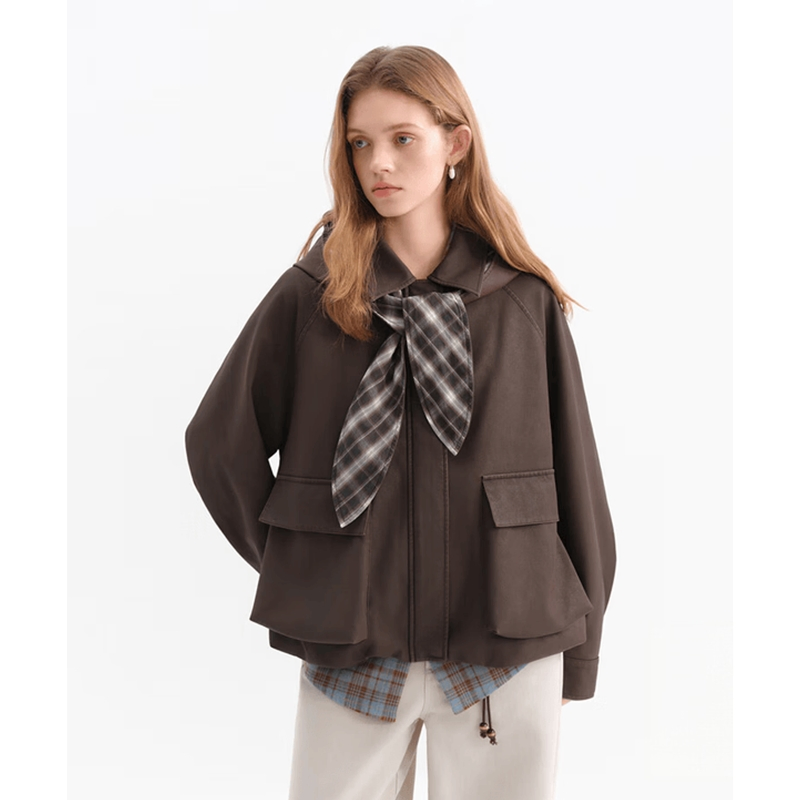Casaco Casual Feminino Moderno com Ombro Caído e Estilo de Meio Zíper