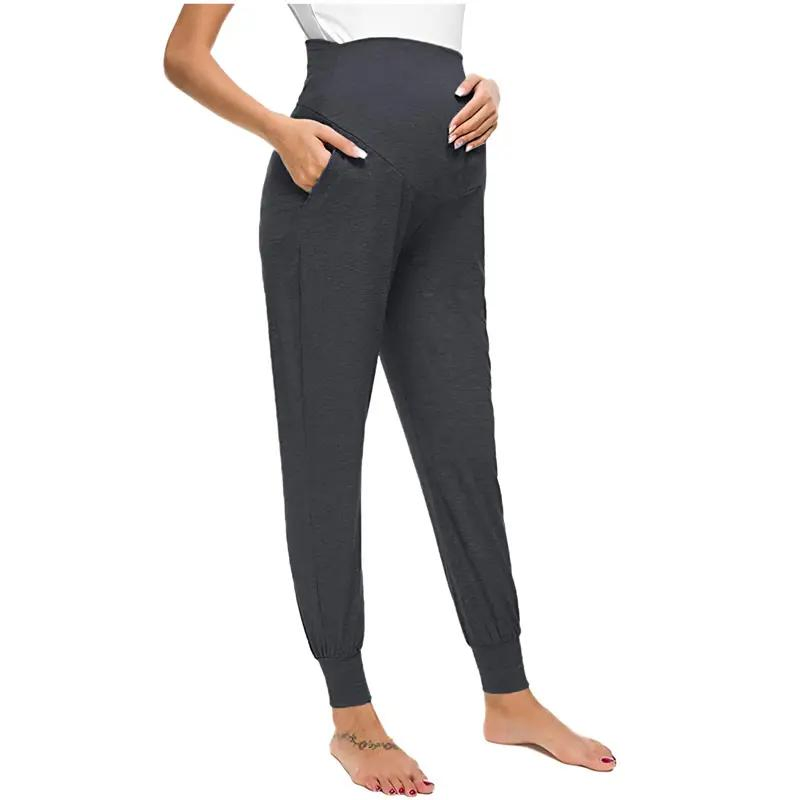 Calças de Maternidade de Cintura Alta para Primavera e Outono para Mulheres Grávidas, Roupas de Malha