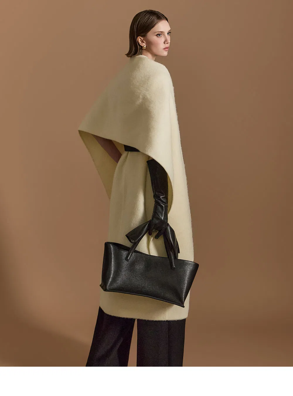 Casaco de Lã com Gola de Cape de Luxo para Mulheres, Oversized, com Cinto, Sobretudo Longo de Lã, Elegante, Roupa Externa