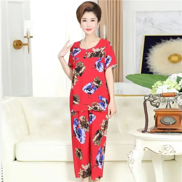 Conjunto de roupa de cama para mulher de meia idade e idosos, vestuário para casa personalizado, folgado e confortável