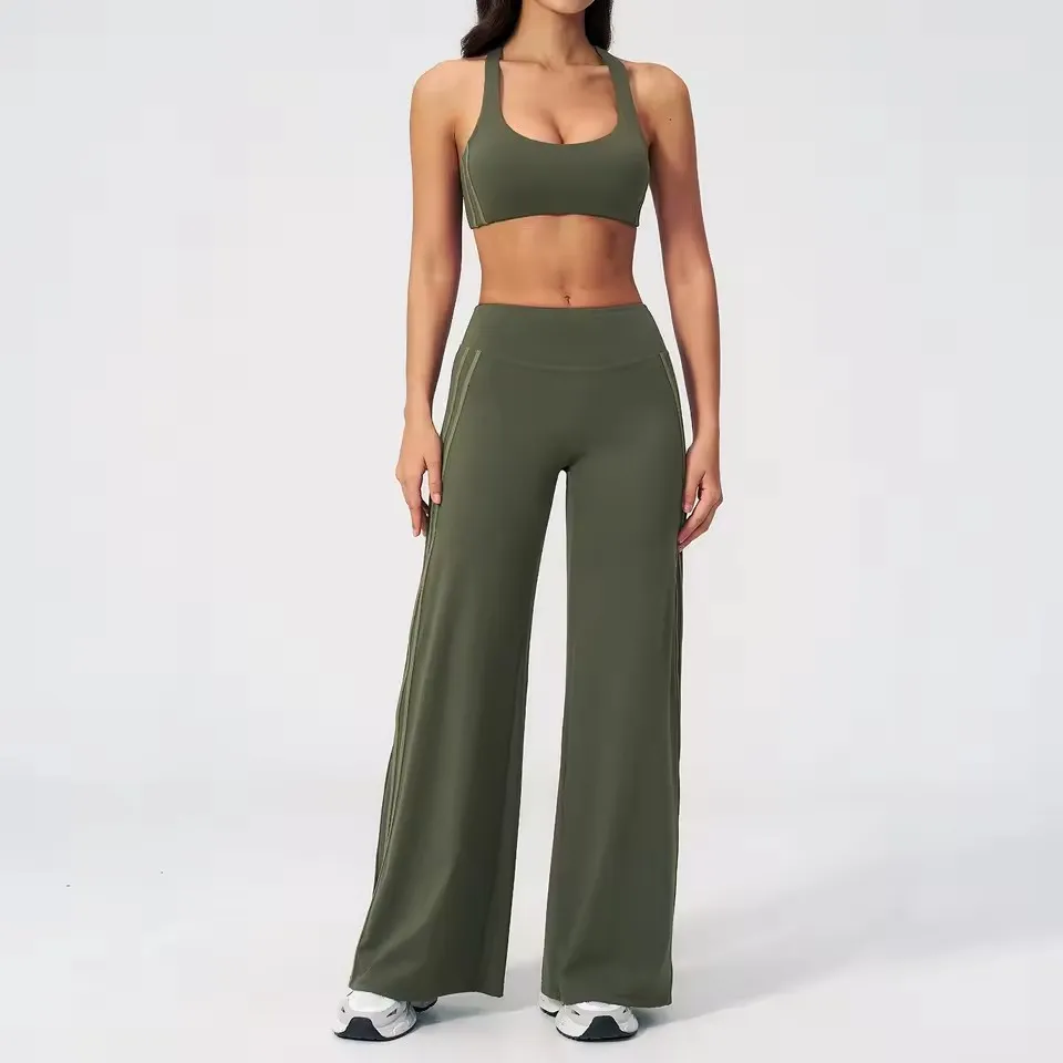 2 Conjunto de Moletom para Mulheres, Top de Alças em V e Leggings Flare em Forma de V, Sensação Nude, Roupas Ativas Macias para Yoga e Esportes