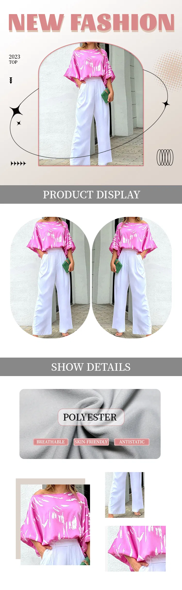 Conjunto de Duas Peças com Estampa Doce, Gola Redonda, Camiseta Curta e Calça Larga, Roupas Femininas