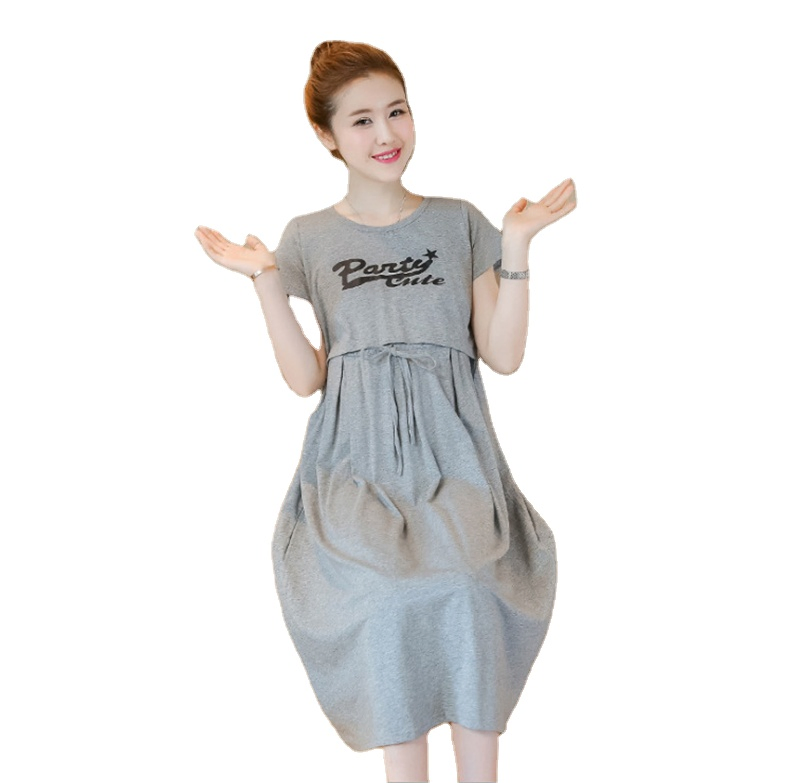 Vestido de Noite Maternidade com Manga Curta Impresso Roupas de Amamentação Vestido de Dormir