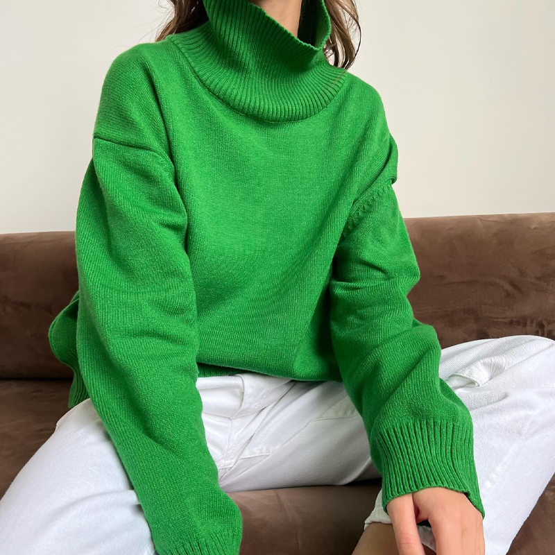 Suéter de gola alta em malha canelada confortável, malha viscose feminina com gola alta e detalhes canelados em tons neutros da moda, sem limite de quantidade mínima