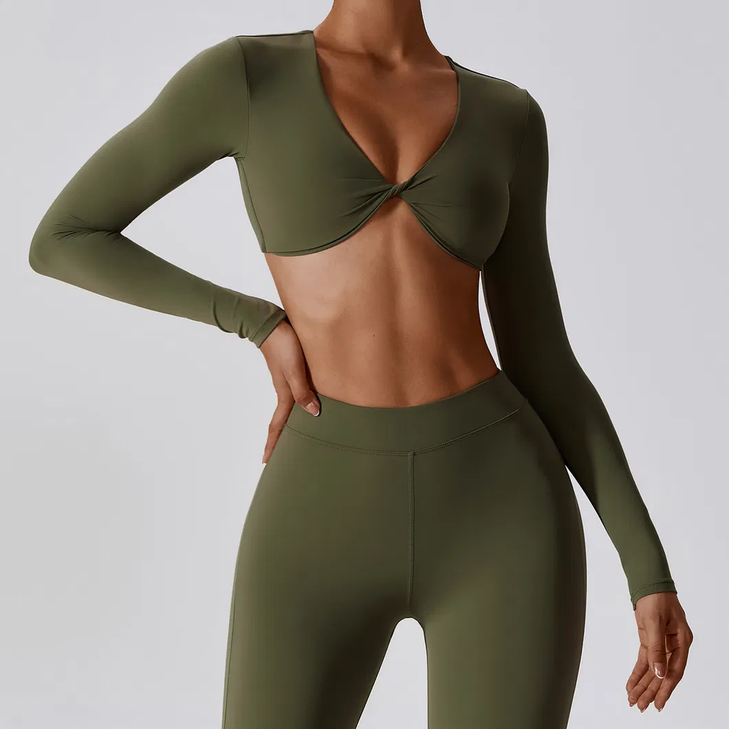 Camiseta Esportiva Personalizada de Manga Longa para Academia, Tops de Yoga, Roupas Esportivas Femininas