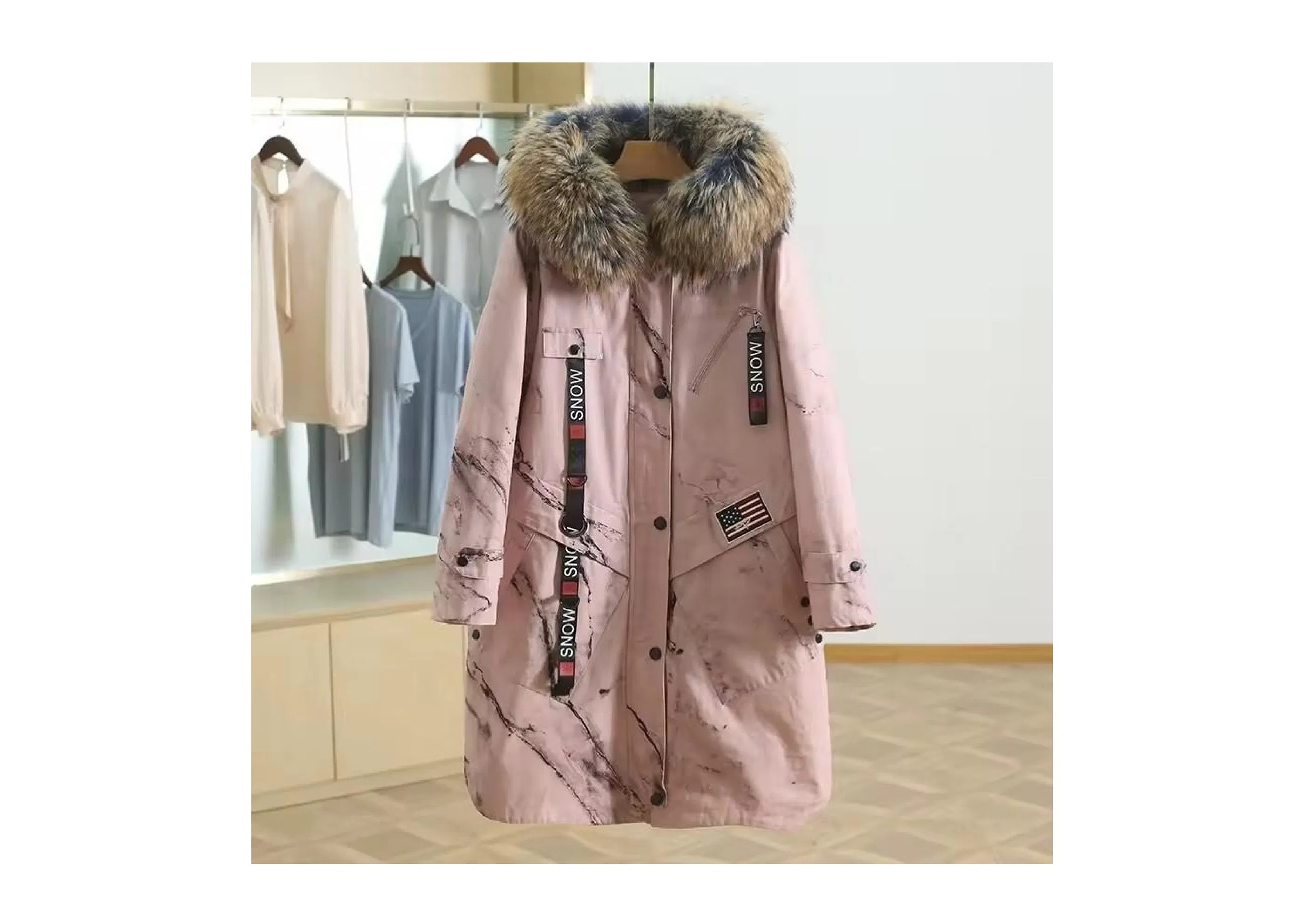 Blusão com capuz Winter Fashionable Warm-Filled para mulher, fato de inverno DE MEIA altura, vestuário para mulher mais vendido no inverno