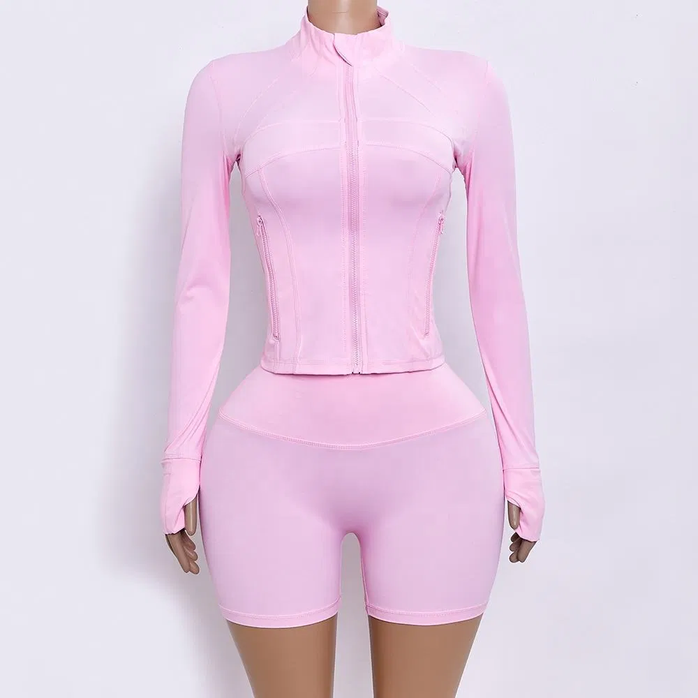 Jaqueta de Yoga Esportiva com Zíper para Mulheres, Slim, Manga Longa, Roupas de Fitness para Academia, Moda Feminina