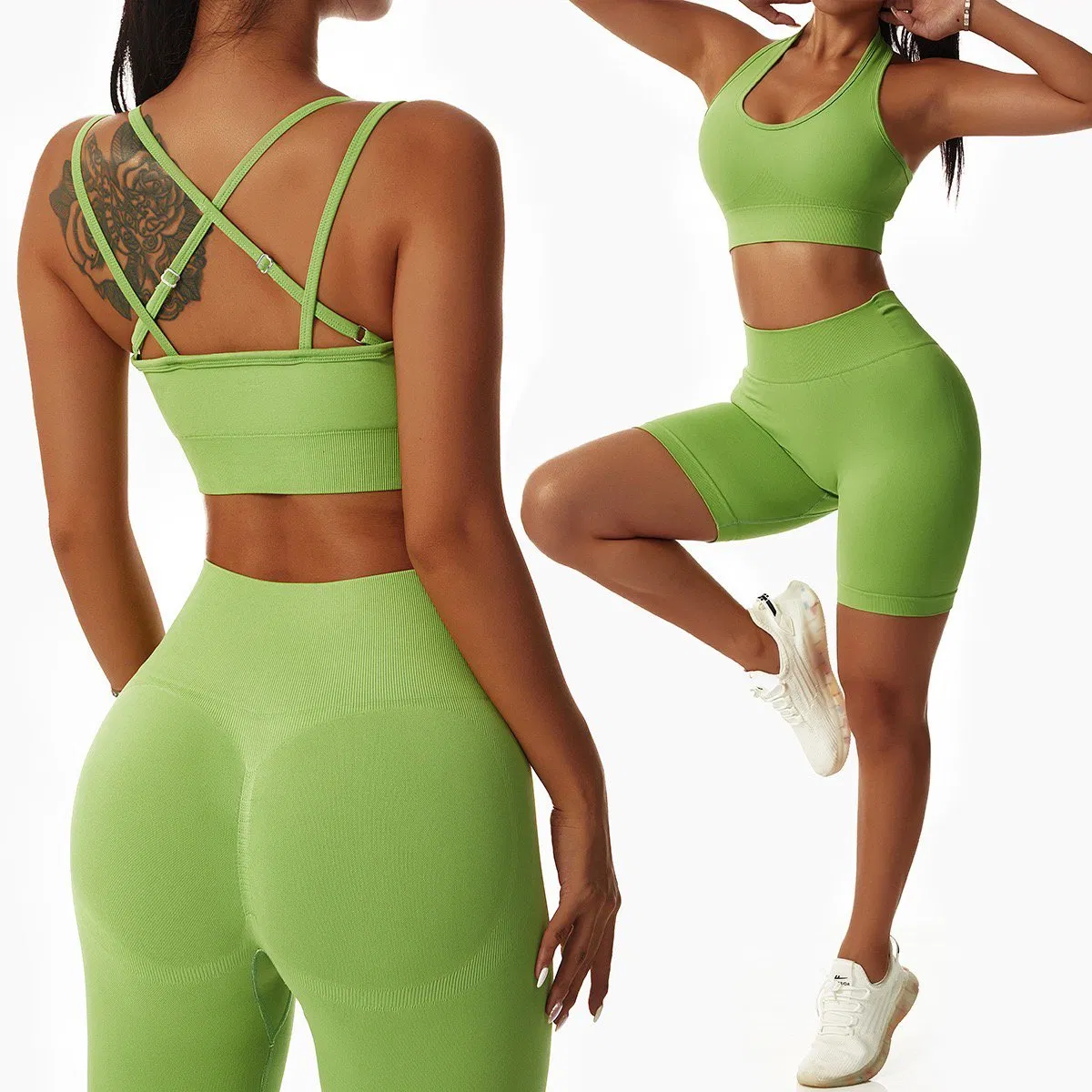 Conjuntos de Ginástica de Verão por Atacado Roupas Ativas Roupas de Exercício para Mulheres, Marca Privada 2/3/4 PCS Roupas Atléticas Sem Costura Conjuntos de Yoga Sexy Coordenados