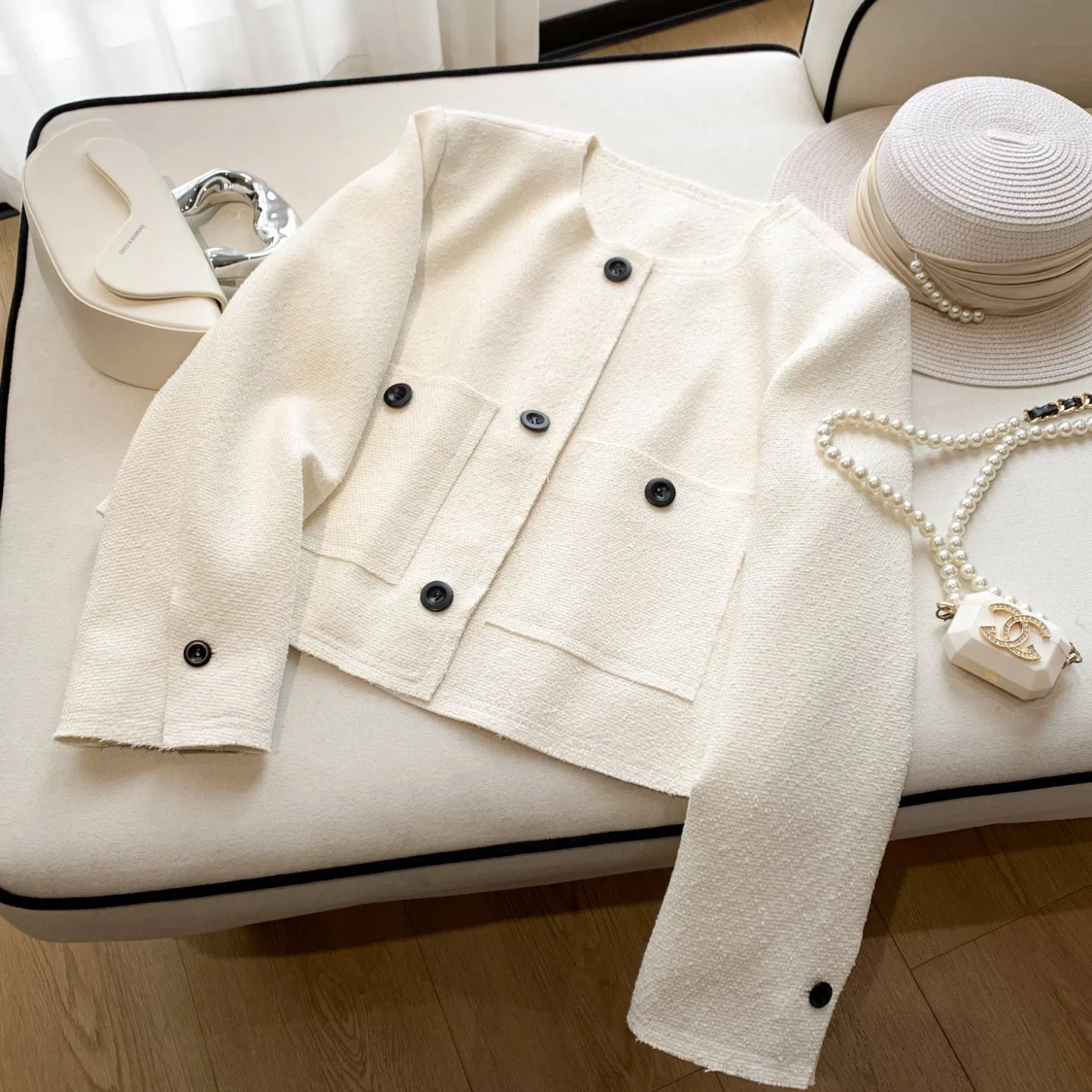 Blazer de Tweed Feminino para o Outono em Duas Cores