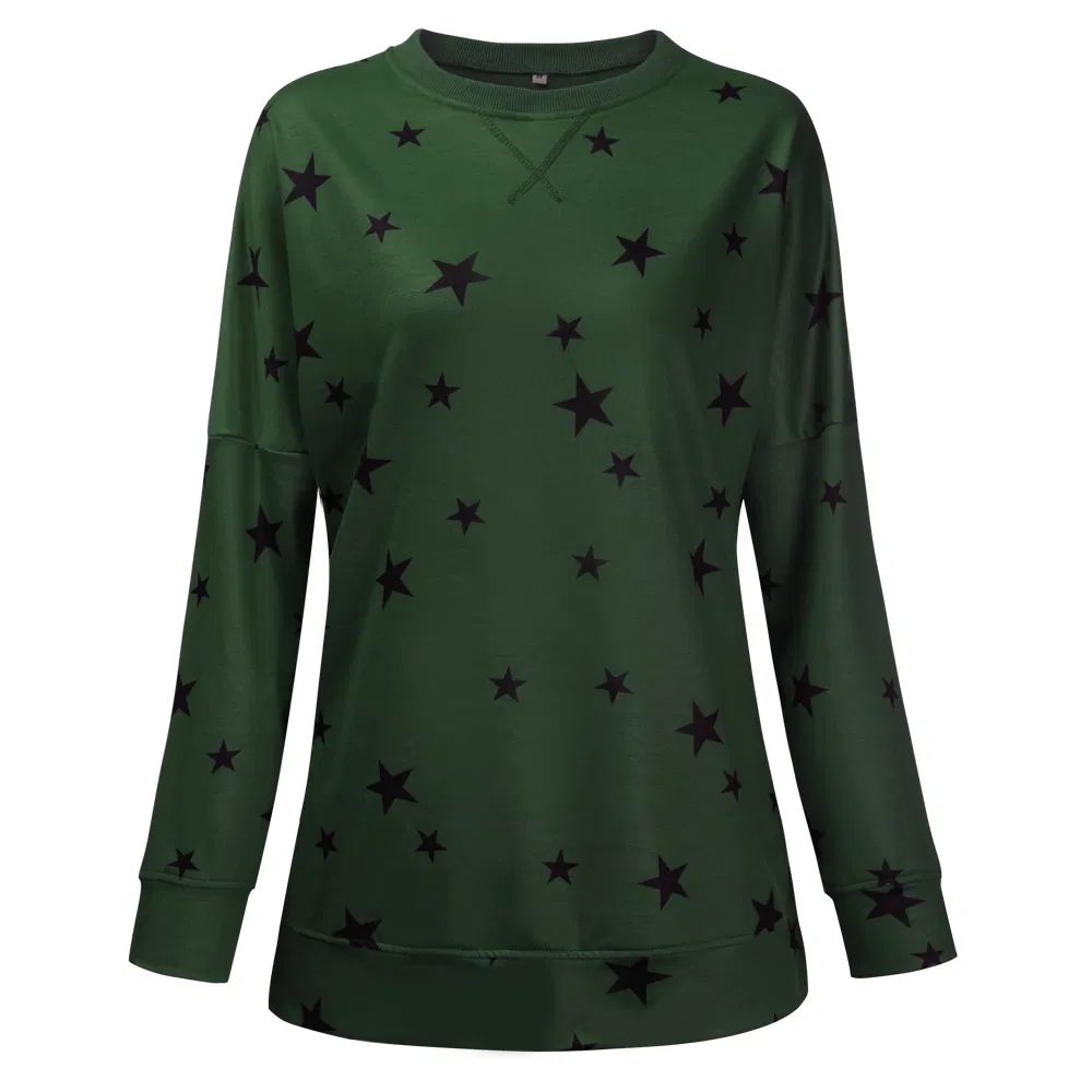 2020 Nova Moda Feminina Transfronteiriça Estilo Quente Roupas Longa Manga Solta Decote em V Camiseta Estampada Roupas Femininas