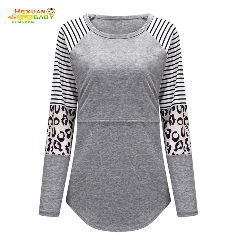 Camiseta listrada feminina por atacado para amamentação, conforto, macia, de alta qualidade, roupas de enfermagem, blusas casuais personalizadas para gestantes