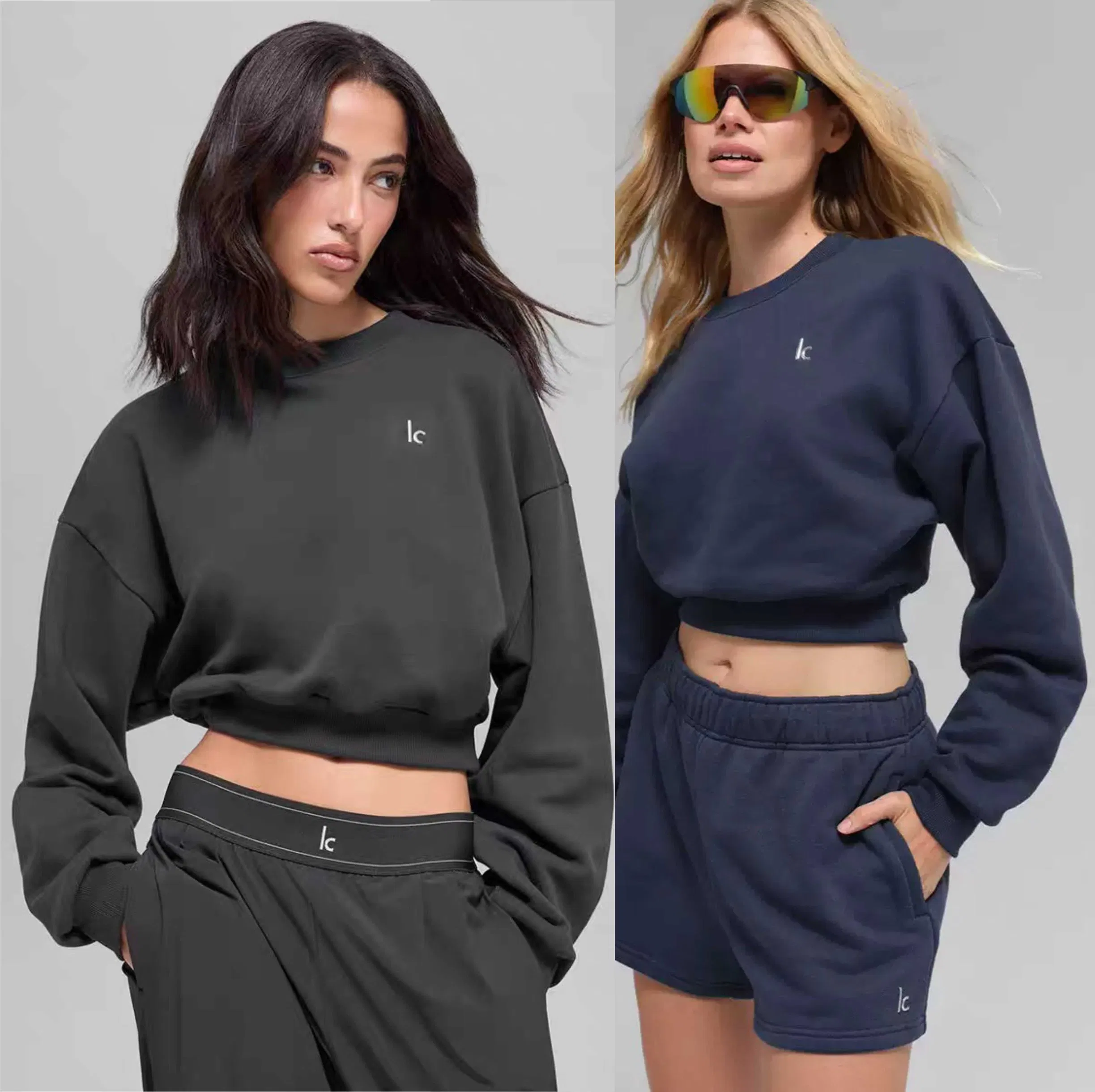 Logotipo Personalizado Al0 Roupas Femininas Moletom Feminino de Caimento Solto com Gola Redonda