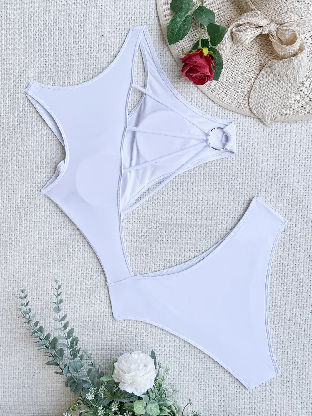 Maiô Sexy Branco Recortado Monokini Feminino de Cintura Alta para Praia