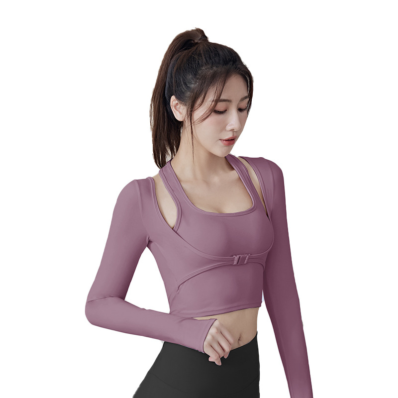 Logo Personalizado Mulheres Esportes Fitness Corrida Treinamento Pullover Pescoço Pendurado Manga Longa Roupas de Yoga