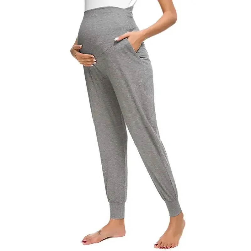 Calças de Maternidade de Cintura Alta para Primavera e Outono para Mulheres Grávidas, Roupas de Malha