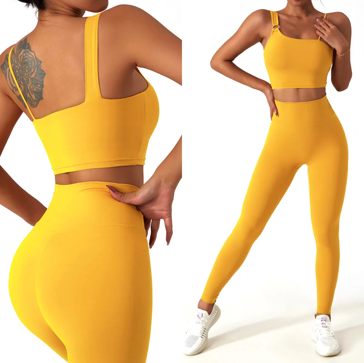 Fábrica de Roupas Tianchen Design OEM/ODM Conjuntos de Yoga Femininos, Roupas de Fitness Sustentáveis e Bonitas, Top de Academia em Tecido Reciclado + Leggings para Exercícios
