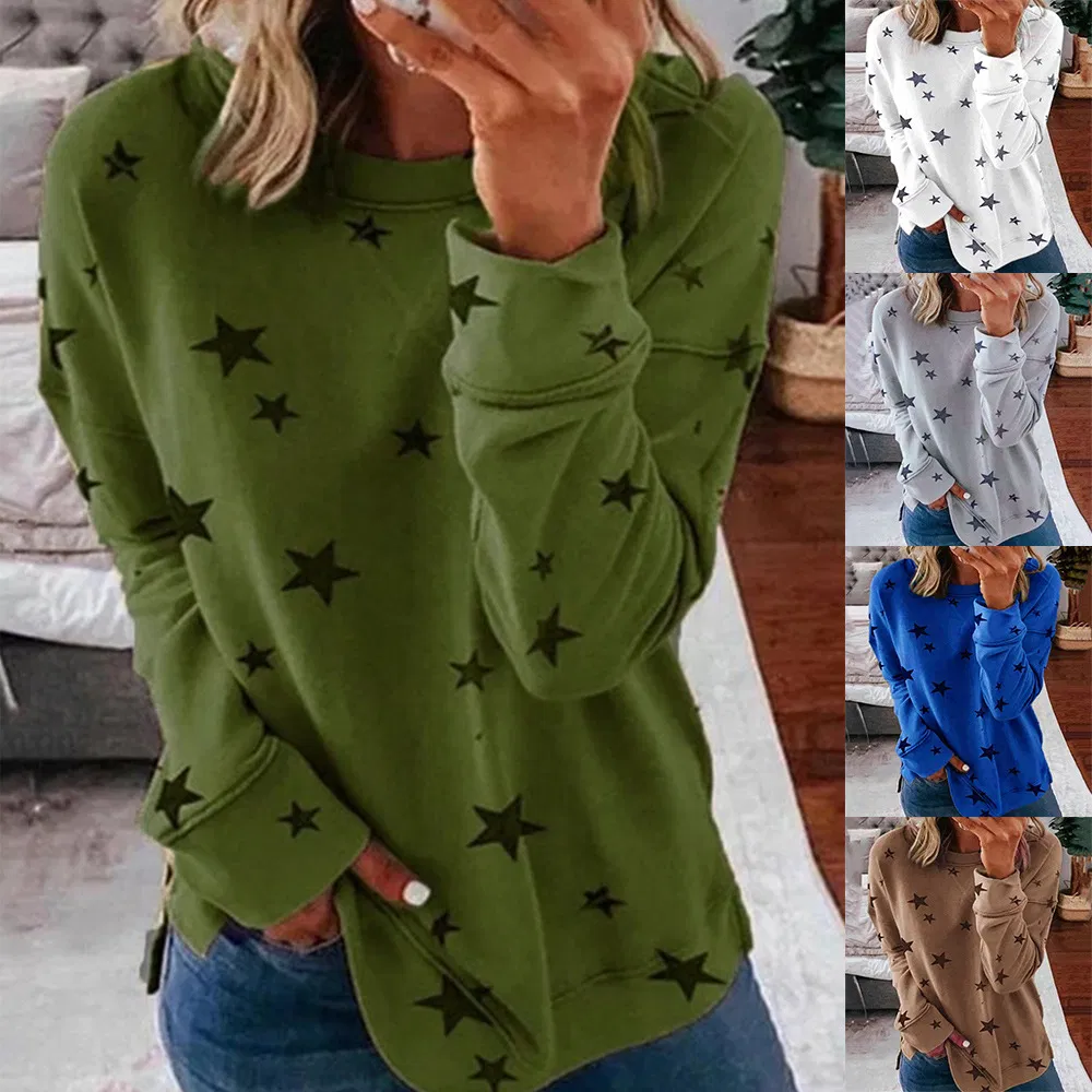2020 Nova Moda Feminina Transfronteiriça Estilo Quente Roupas Longa Manga Solta Decote em V Camiseta Estampada Roupas Femininas