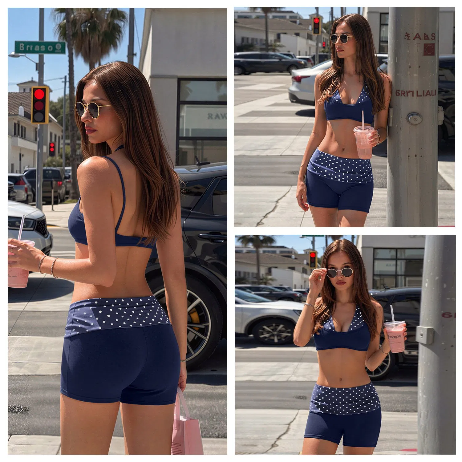 Conjunto de Top e Shorts de Corrida Falsos Roupas Esportivas em Patchwork Roupas Femininas de Marca Privada