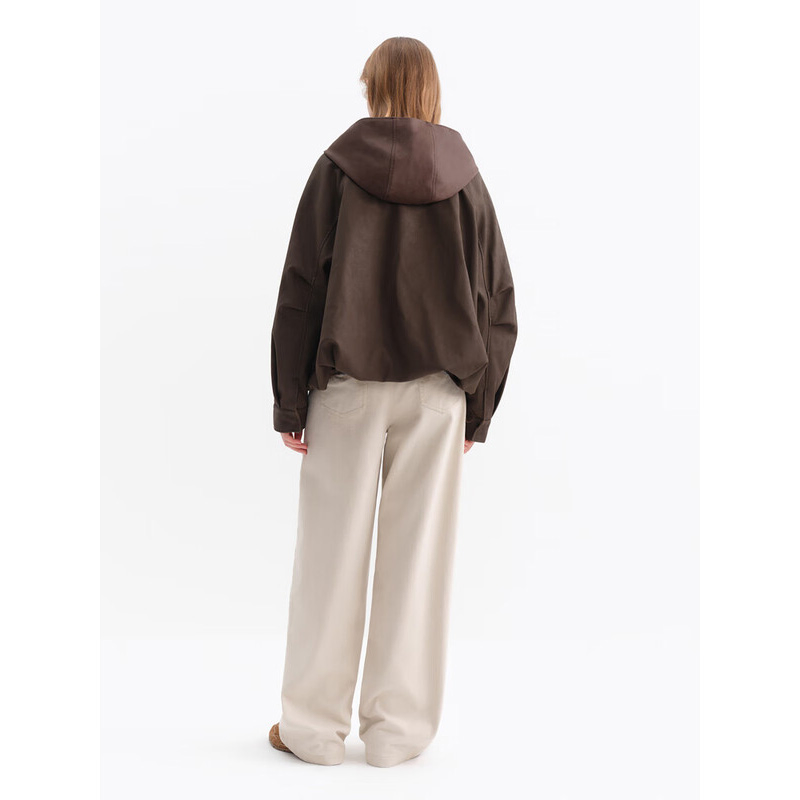 Casaco Casual Feminino Moderno com Ombro Caído e Estilo de Meio Zíper
