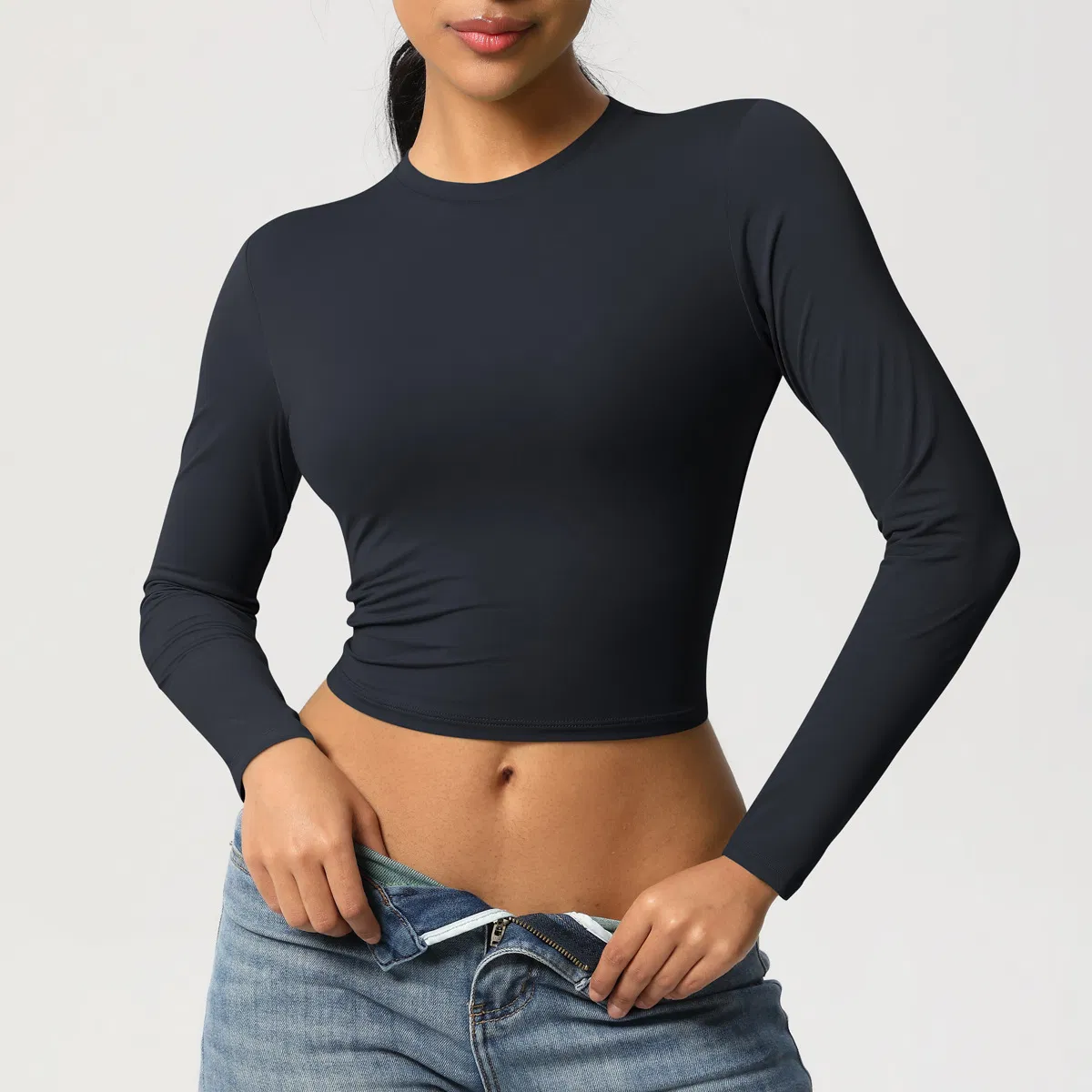 Camisetas de Manga Longa Femininas Cropped Básicas Ajustadas Moda 2025 Saindo Y2K Tops Roupas para Meninas Adolescentes