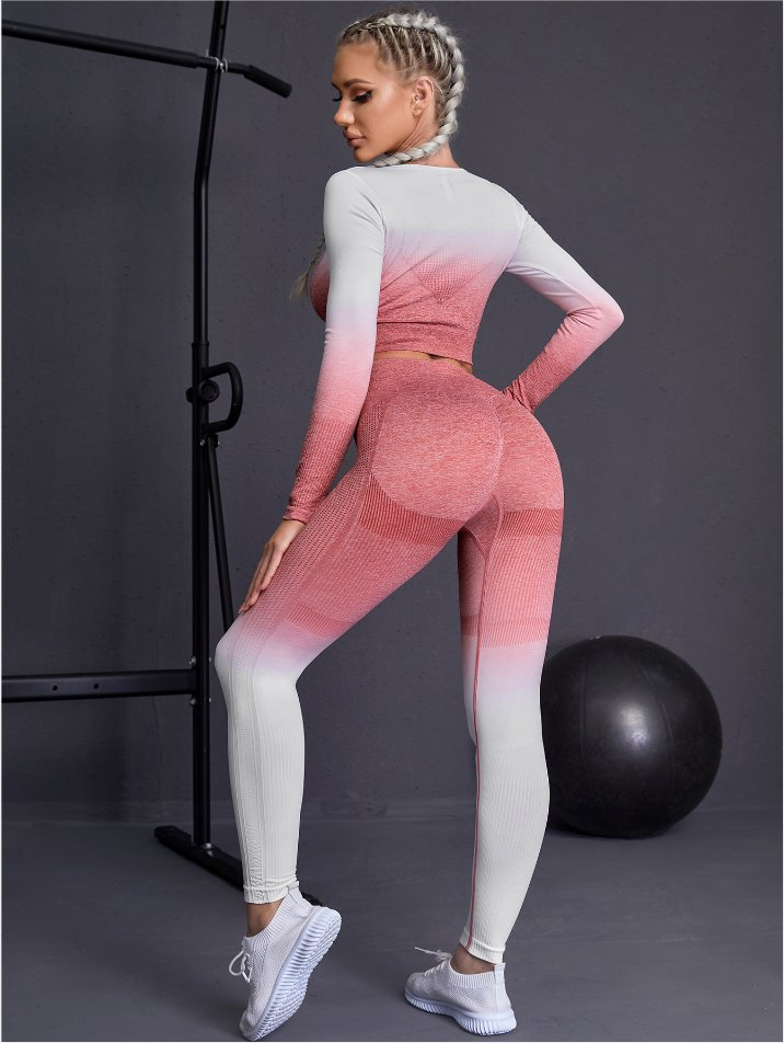 Conjunto de Top Cropped de Manga Longa/Top de Sutiã Roupas Ativas Leggings de Cintura Alta Yoga Sem Costura Roupas Femininas
