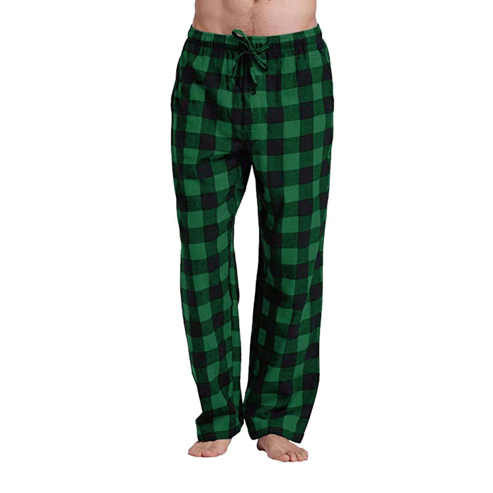 Calças de Pijama de Natal em Poliéster com Estampa Xadrez para Adultos, Homens e Mulheres