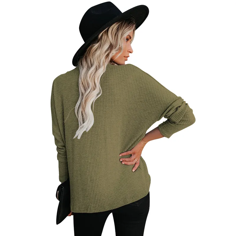 Estilo Casual Sólido Camisetas de Manga Longa Decote em V Moda Roupas Femininas