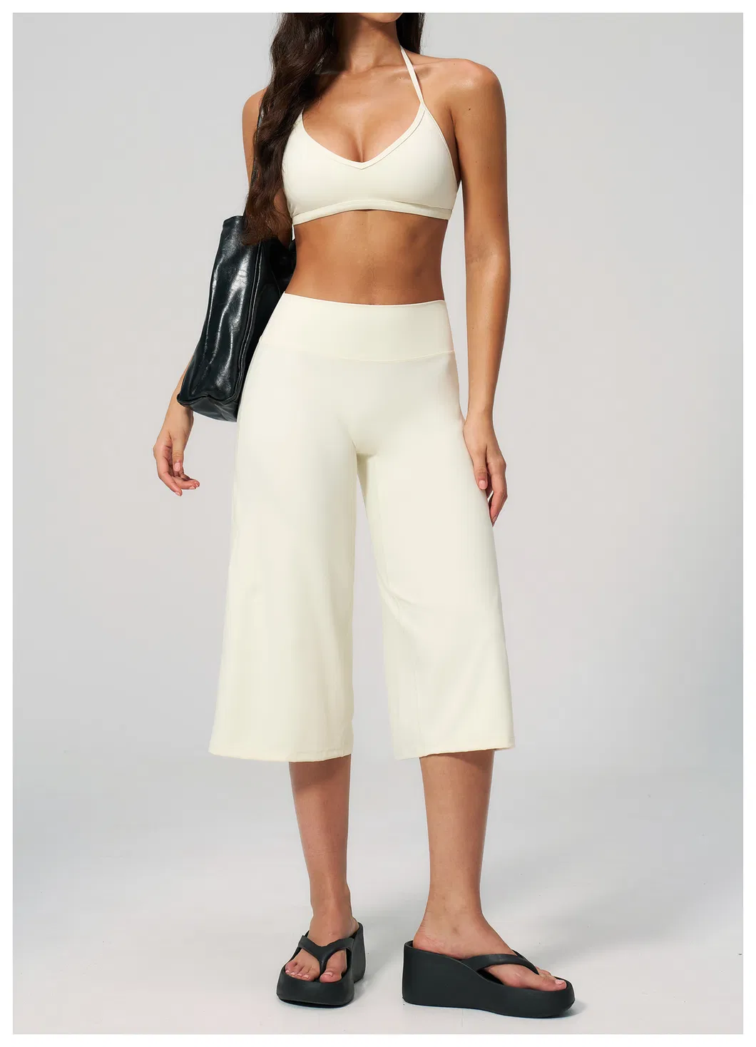 Calças Cropped Largas e Soltas, Top de Yoga com Decote em V, Roupas Femininas, Moda, Roupas Casuais para Esportes