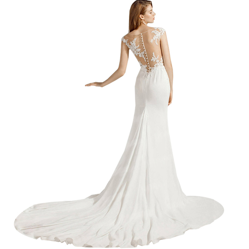 Vestido de Festa para Mulheres em Chiffon com Mangas Cap Sexy Estilo Sereia para Casamento