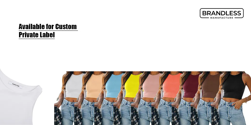 Camiseta regata cropped feminina ultra macia e ajustada, vestuário esportivo em branco disponível para ODM, OEM e etiqueta privada