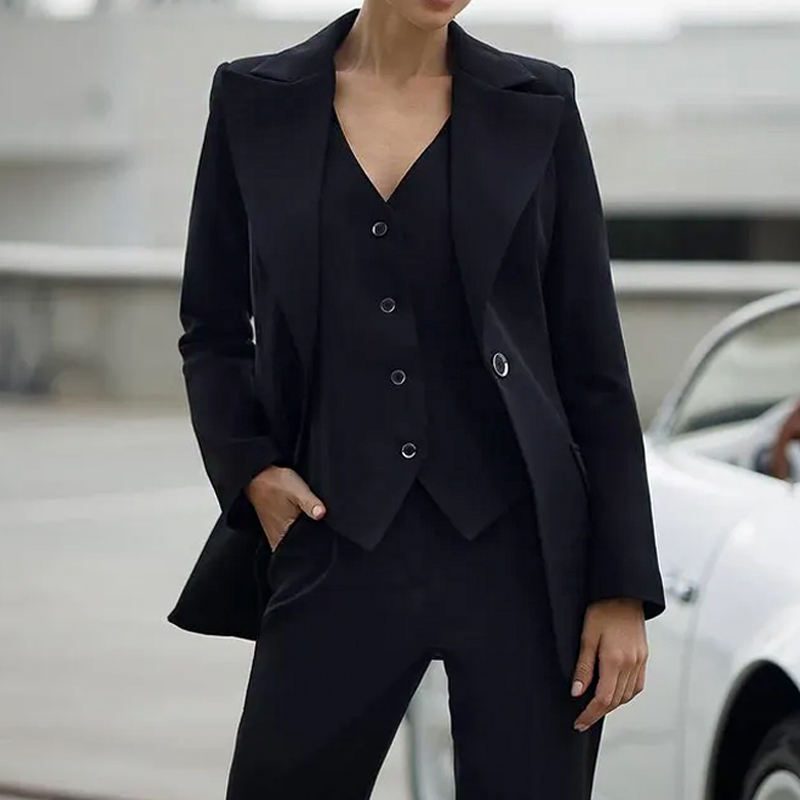 Conjunto Feminino Sob Medida de Três Peças para Escritório, Traje Formal, Jaqueta, Colete e Calças