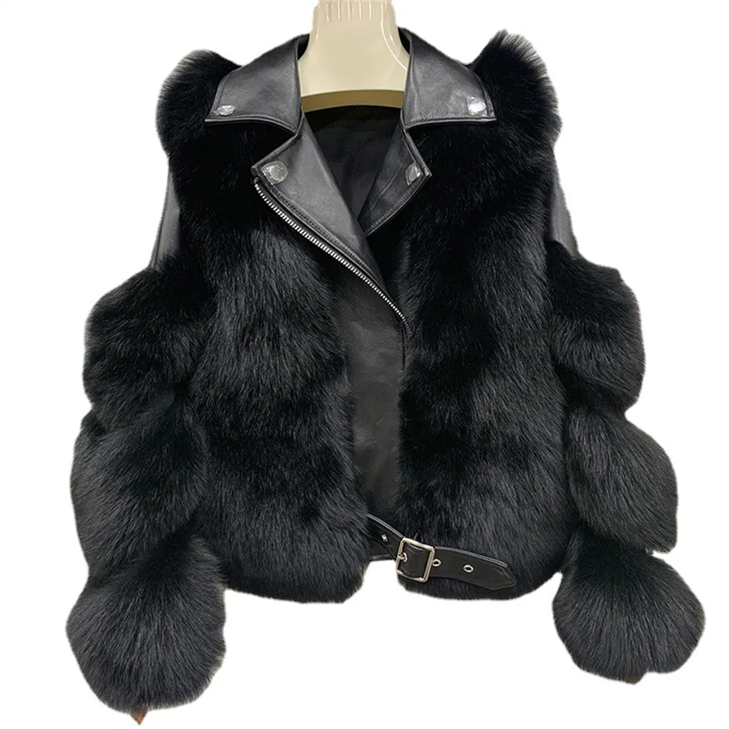 Jaqueta de Couro com Patches de Pele Xysx05140 Mulheres Inverno Multicolorido Moda ao Ar Livre Casaco de Pele