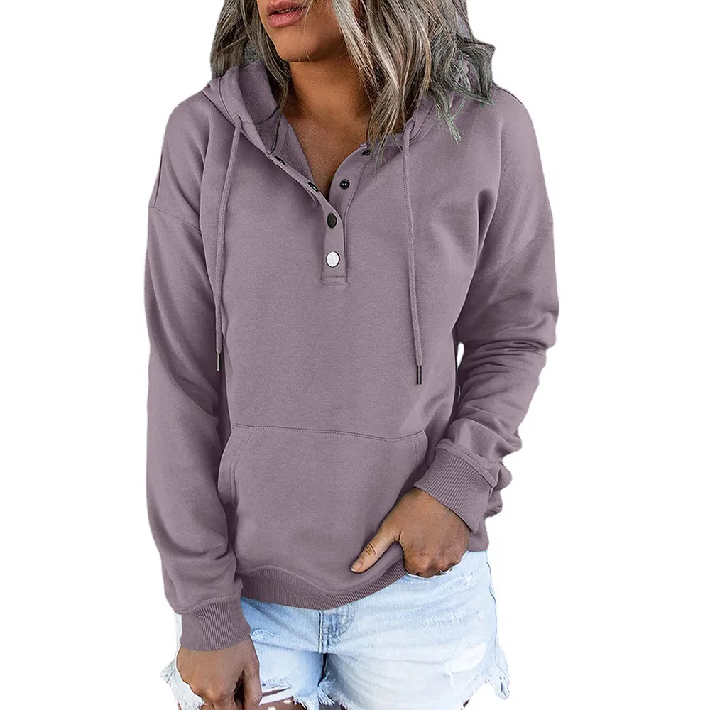 Roupas Femininas Personalizadas de Fábrica, Fashionáveis e Versáteis 2025 Moletom com Capuz Casual, Solto, de Manga Longa, em Algodão Puro, Ecológico, com Cordão e Bolso