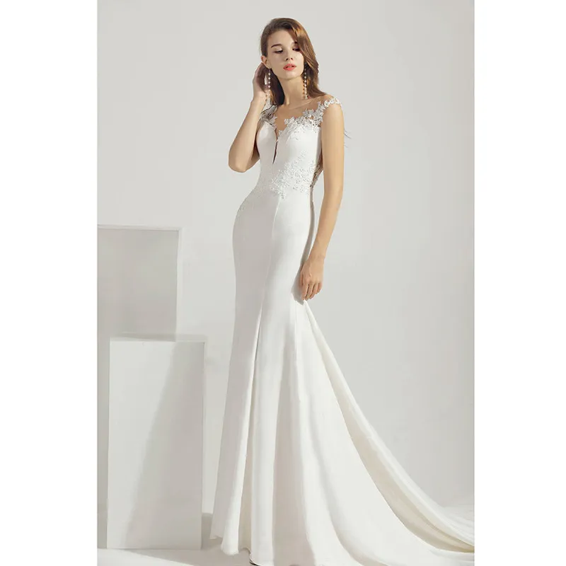 Vestido de Festa para Mulheres em Chiffon com Mangas Cap Sexy Estilo Sereia para Casamento