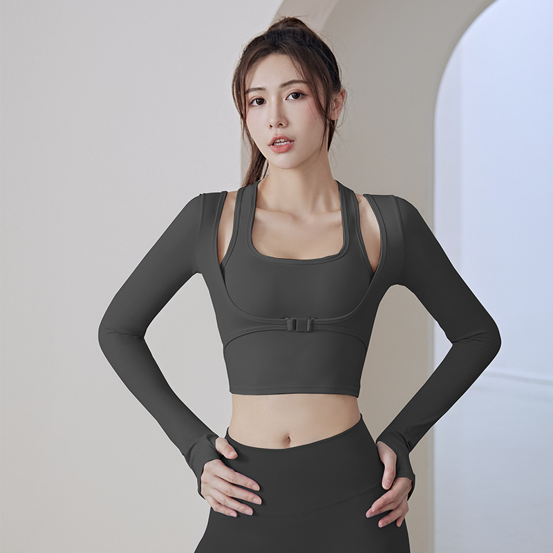 Logo Personalizado Mulheres Esportes Fitness Corrida Treinamento Pullover Pescoço Pendurado Manga Longa Roupas de Yoga