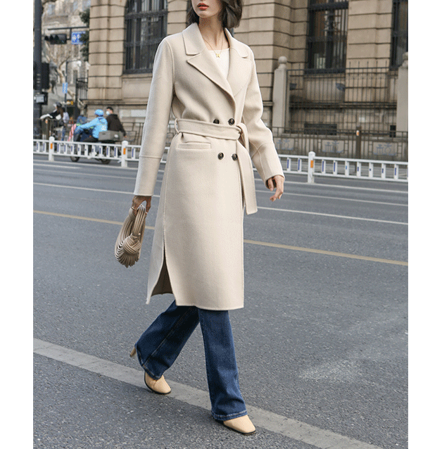 Tecido de Casaco de Lã e Poliéster para Mulheres, Trench Coats Femininos