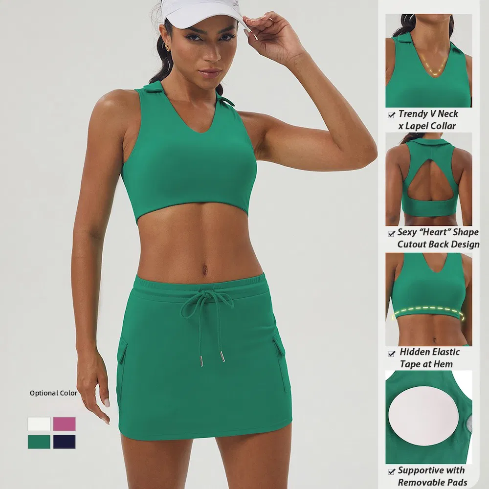 Nova Chegada Saia Bonita de Golfe Tênis Corrida com Top de Alças para o Dia a Dia Roupas Casuais Atletas para Mulheres, Fabricante de Conjunto de Roupas Esportivas Sexy Marca Própria