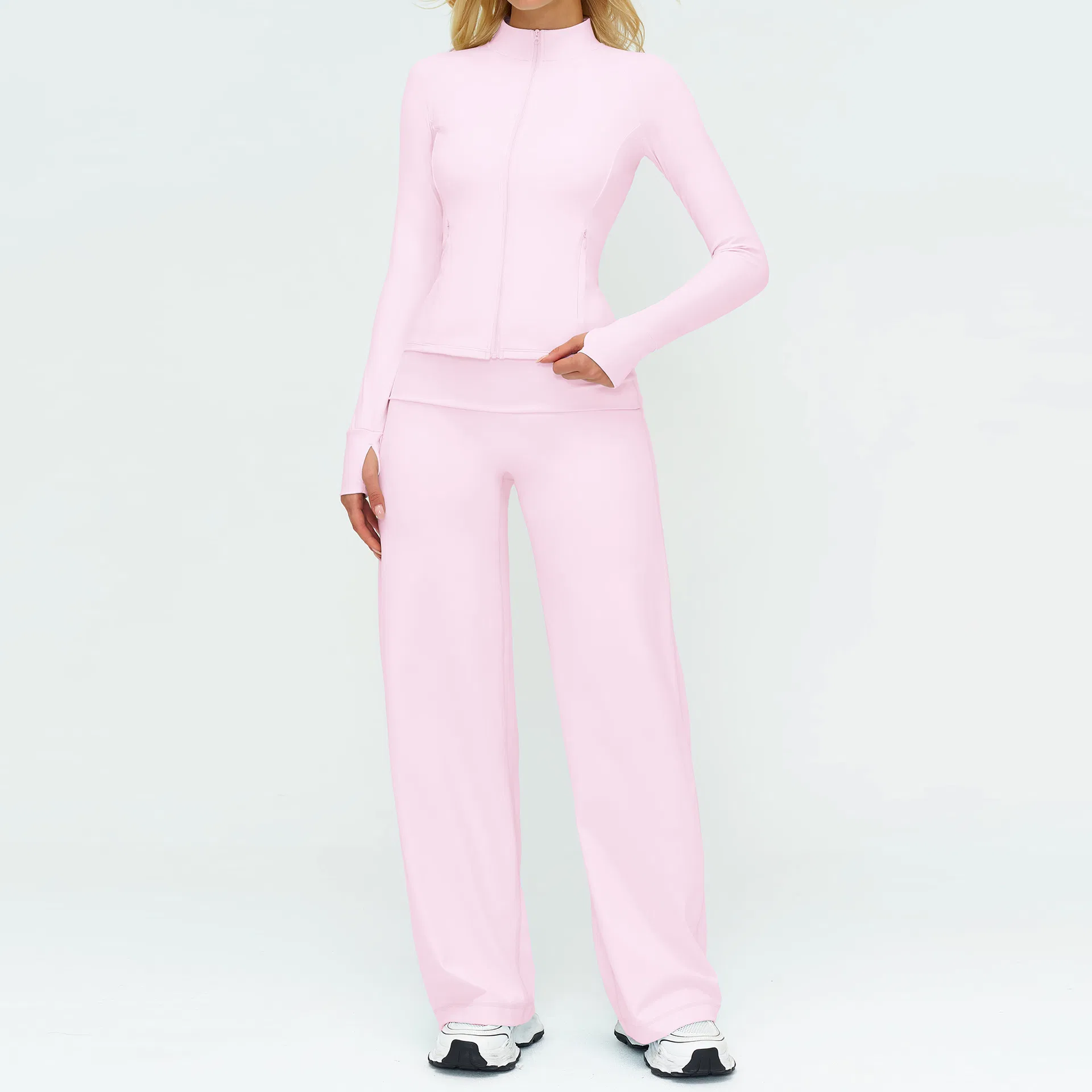 Conjunto de Yoga para Mulheres, Casaco de Manga Longa de Secagem Rápida, Calças de Treinamento, Roupas de Esporte para Exercícios