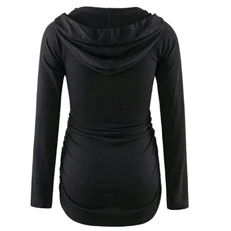 Camiseta de Maternidade de Manga Longa com Decote em V para Mulher Grávida com Capuz