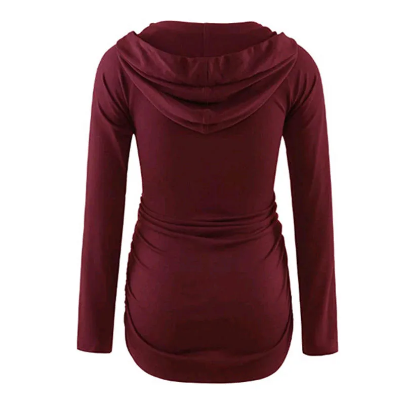 Camiseta de Maternidade de Manga Longa com Decote em V para Mulher Grávida com Capuz