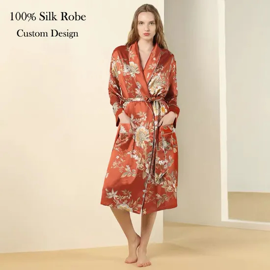 Conjunto de Pijamas Longos de Seda Personalizados para Mulheres em Moda Casual