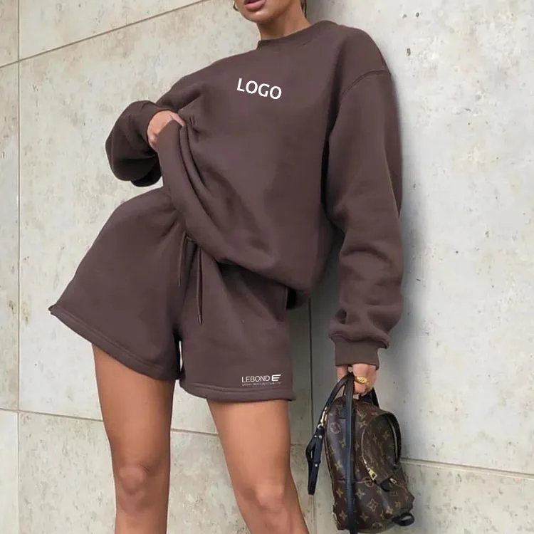 Conjunto Casual Personalizado de Setembro Super 2 Peças Conjunto de Moletom Oversize para Mulheres de Alta Qualidade em Algodão Curto Conjunto de Duas Peças Roupas Femininas