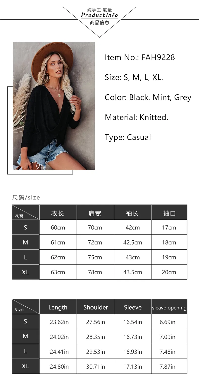 Estilo Casual Sólido Camisetas de Manga Longa Decote em V Moda Roupas Femininas